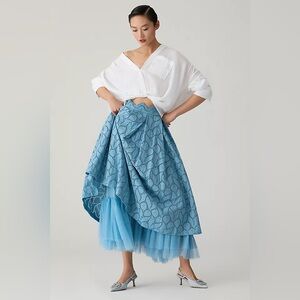 NWT Anthropologie Maeve Layered Scalloped Maxi Skirt in Sky Blue - Size 6